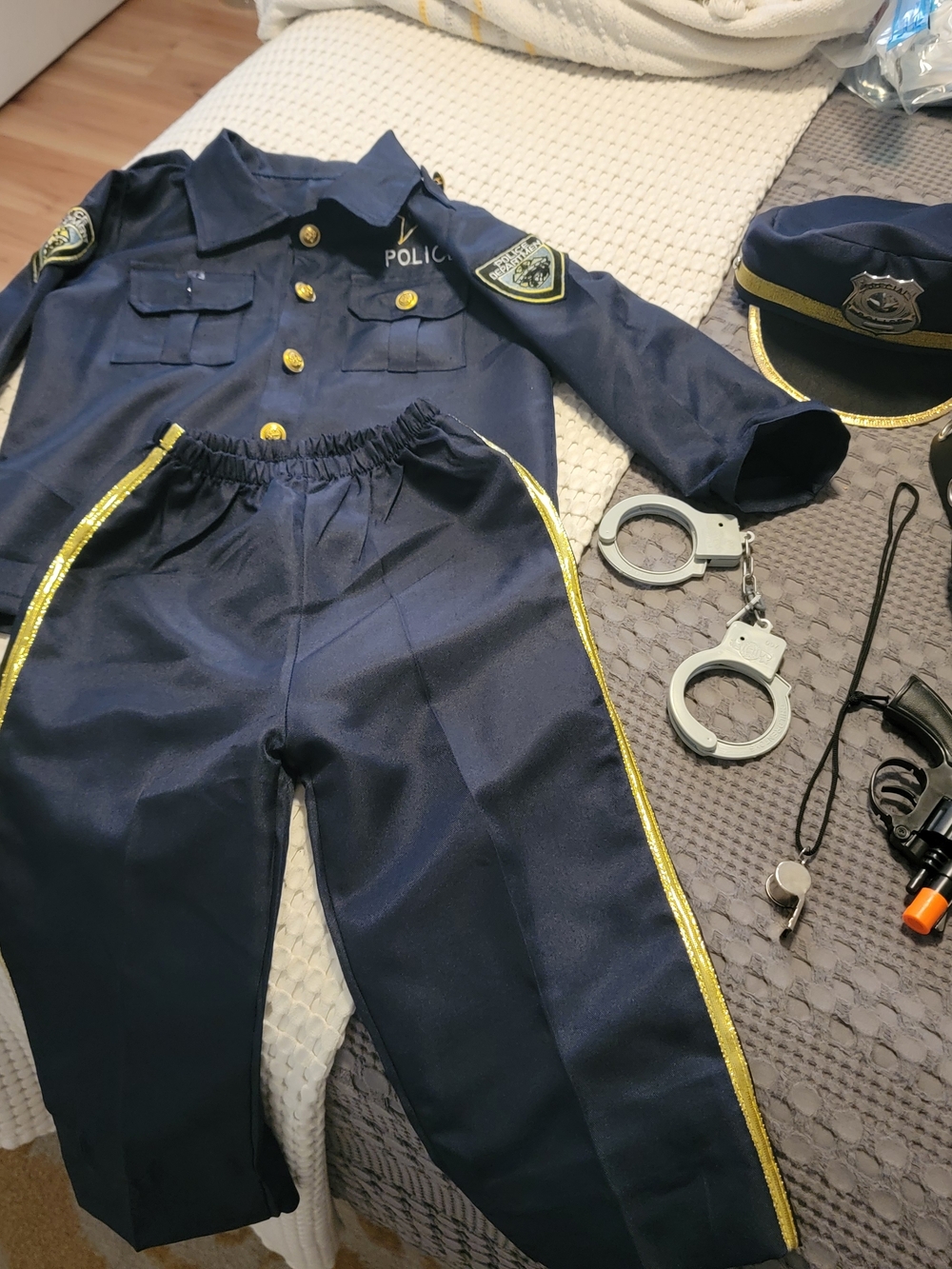 Kids Navy Blue Police Costume Set with Gold Trim